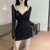JIYUTOR Sexy Mini Cabaret Bodycon Party Solid Gathered Dress Women's Dress, Dress, Dress, Dress, Color, Sexy, Slimming, Sheer, V-Neck, Décolleté