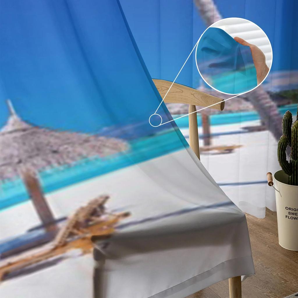 Transparente Vorhänge mit Palmen am Strand für Wohnzimmer, Kinderzimmer, Tüllvorhänge, Küchenfenster, Behandlungsvorhänge