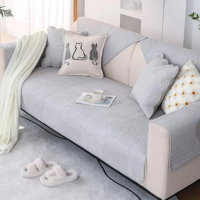 Warm Non Slip Cotton Sofa Cushion Modern Solid Color Fabric Sofa Cover Cloth Towel Four Season Universal Living Room Home Decor