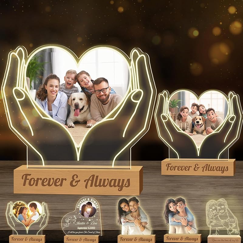 Personalized Night Light Custom Light Up Picture Frame Acrylic Custom Cartoon Style 3D Acrylic Lamp with Photo Text Engraved Customized Photo Gifts