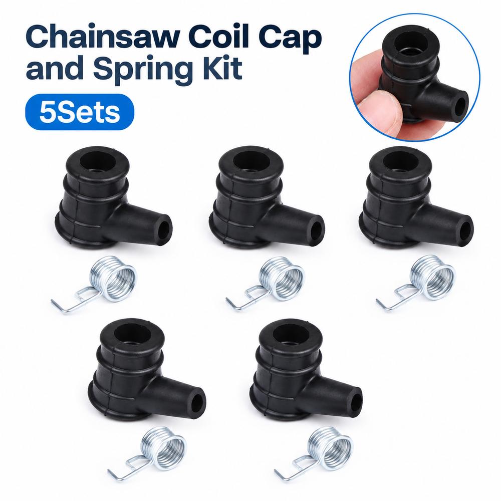5Sets Rubber Metal Chainsaw Coil Cap Black Silver 3.3x2.6x1.8cm Coil Cap and Spring Kit Replacement Part High Voltage