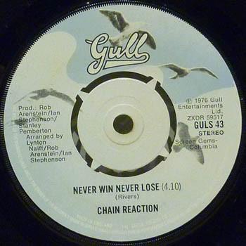 

7inch Record CHAIN REACTION - Never Lose Never Win / This Eternal GULS43 Gull 1976 UK Soul/Funk Used