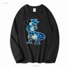 Protogen Furry Fursuit Fursona Meeresblau Muster T-Shirt Langarm Vintage Gewaschen Unisex Freizeitmode Weich Stilvoll