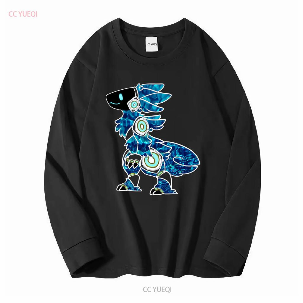 Protogen Furry Fursuit Fursona Meeresblau Muster T-Shirt Langarm Vintage Gewaschen Unisex Freizeitmode Weich Stilvoll