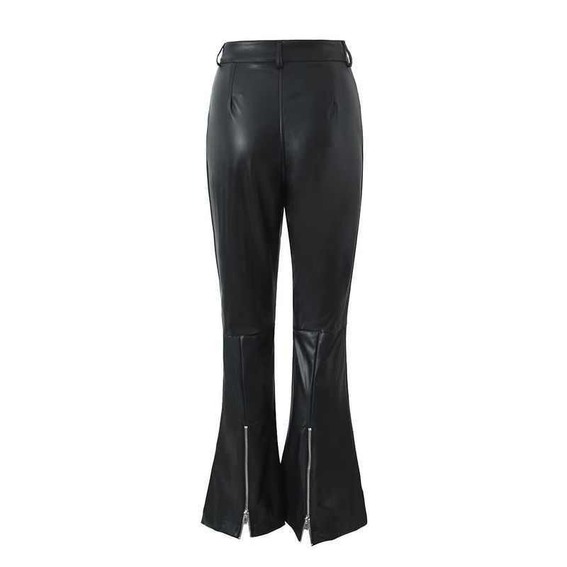 

Sexy after Zipper Slim Fit, High Street, Straight-leg, Leather Pants Black Leather Zip-Rear Pants L