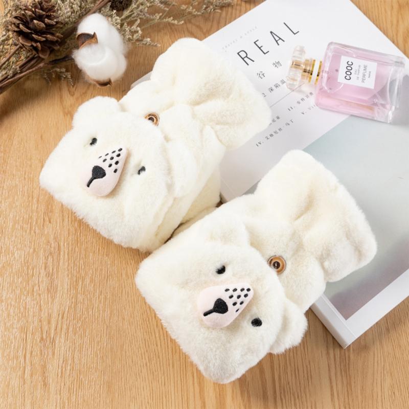 Cartoon Raccoons Shaped Convertible Gloves Winter Half Finger Mittens Stretchy Half Finger Gloves with Top Cover for Men
