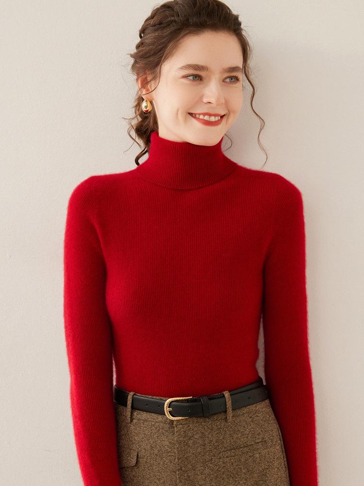Women's Slim Fit Cashmere Knit High Neck Sweater Long Sleeve Wool Base Layer