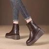 Retro Versatile Thick-soled Heightening Short Boots Women's 2025 Autumn New British Style Rear Zipper Round Head Wedge Martin Boots