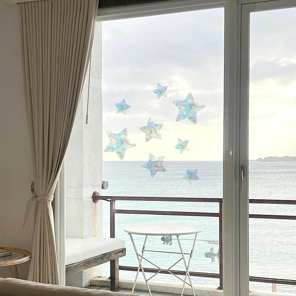 84PCS Star Window Clings - Anti-Collision Decals to Save Birds, Non-Adhesive Prismatic Vinyl, Star Style Rainbow Stickers