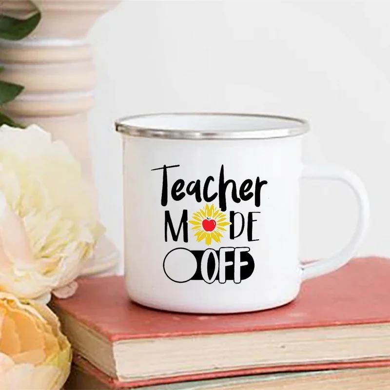 Teacher Mode Off Print Enamel Mug Cup for Coffee Original Coffee Cups Drinkware Unusual Mugs Personalized Funny Beer Travel Cute