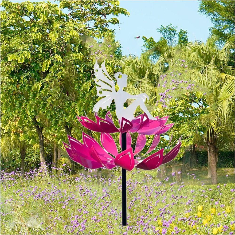 Iron Art Garden Flower Fairy Sculpture Rotating Gardening Plug Metal Windmill  Courtyard