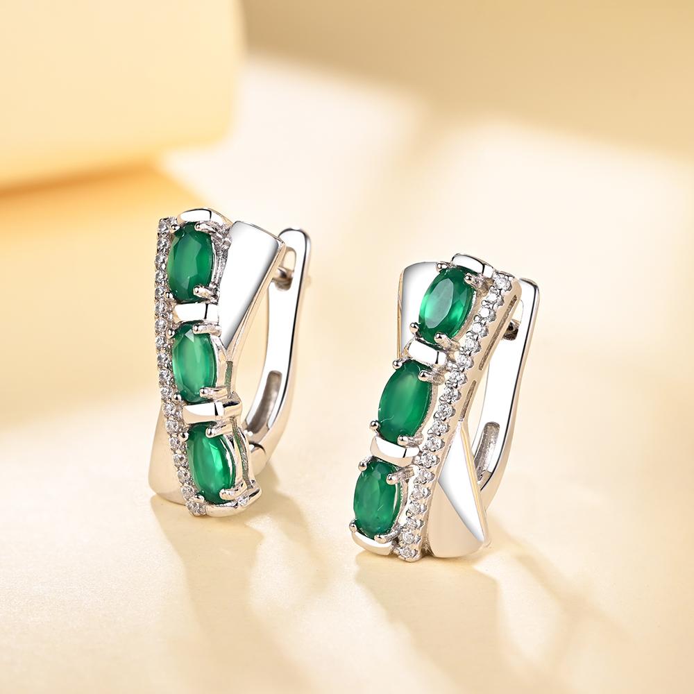 925 Sterling Silber grüner Achat Schmuckset natürlicher Edelstein Ohrring Ring klassisches Design für Frauen Frau schönes Geschenk