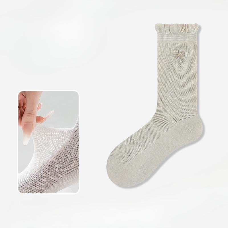 Summer Mesh Breathable High-top Socks for Women, Thin Sweat-absorbing Long Boneless Socks, Lace Long Vertical Casual Socks for Women