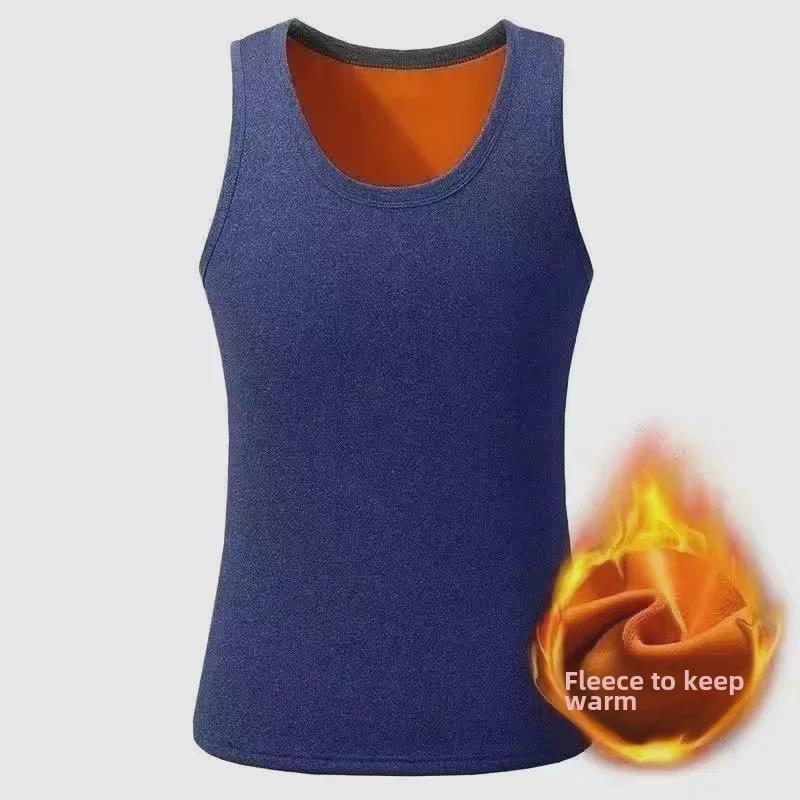 Men's Gold Velvet Slim Fit Inner Vest T-Shirt for Middle-Aged, Plus Velvet Thickened Top