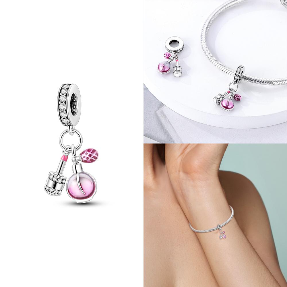 Copper Charm Fit Original Pink Pendant Charm Bracelet Necklace Women Beads Diy Jewerlry Accessories Fine Gift