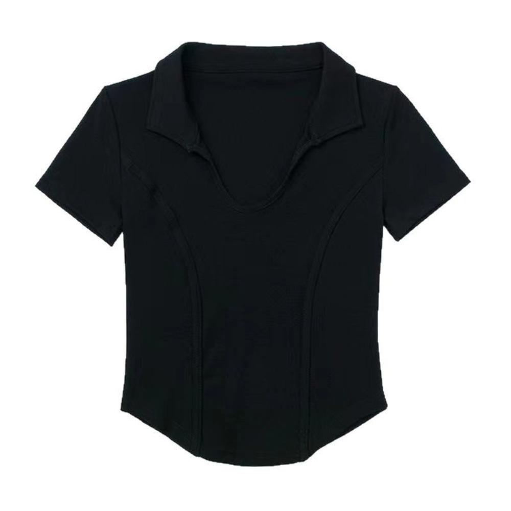 Pullover Y2k Crop Tops Women V-neck Flip Neck Blouses Fashion Short Sleeve T Shirt  Female