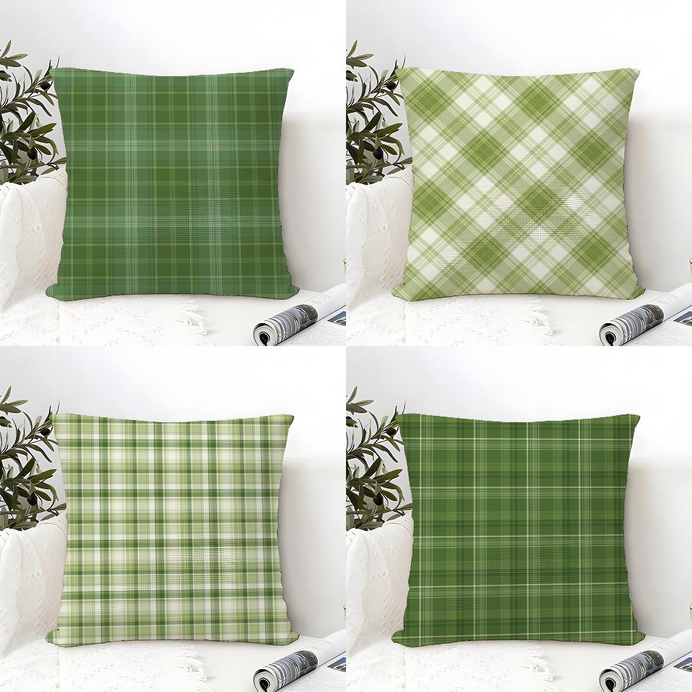Retro grünes Karomuster Kissenbezug Leinenkissenbezug Sofa Heimdekoration Kissenbezug Kissenhülle