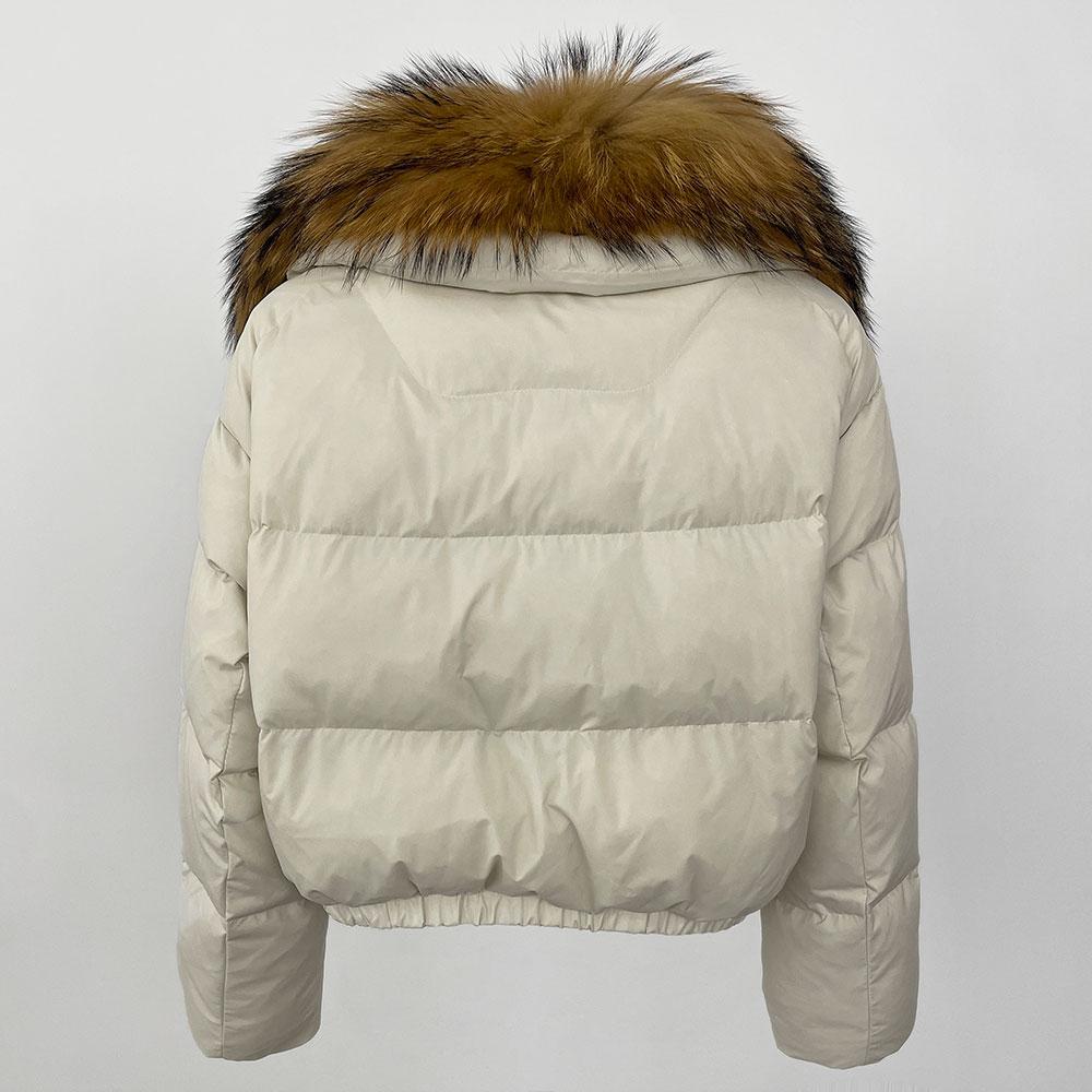 OFTBUY Geacă de Iarnă Femei Guler Mare din Blană Naturală de Raton Real, Gros, Cald, Puf de Rață, Scurt, Îmbrăcăminte Exterioară, Streetwear, Larg, Casual