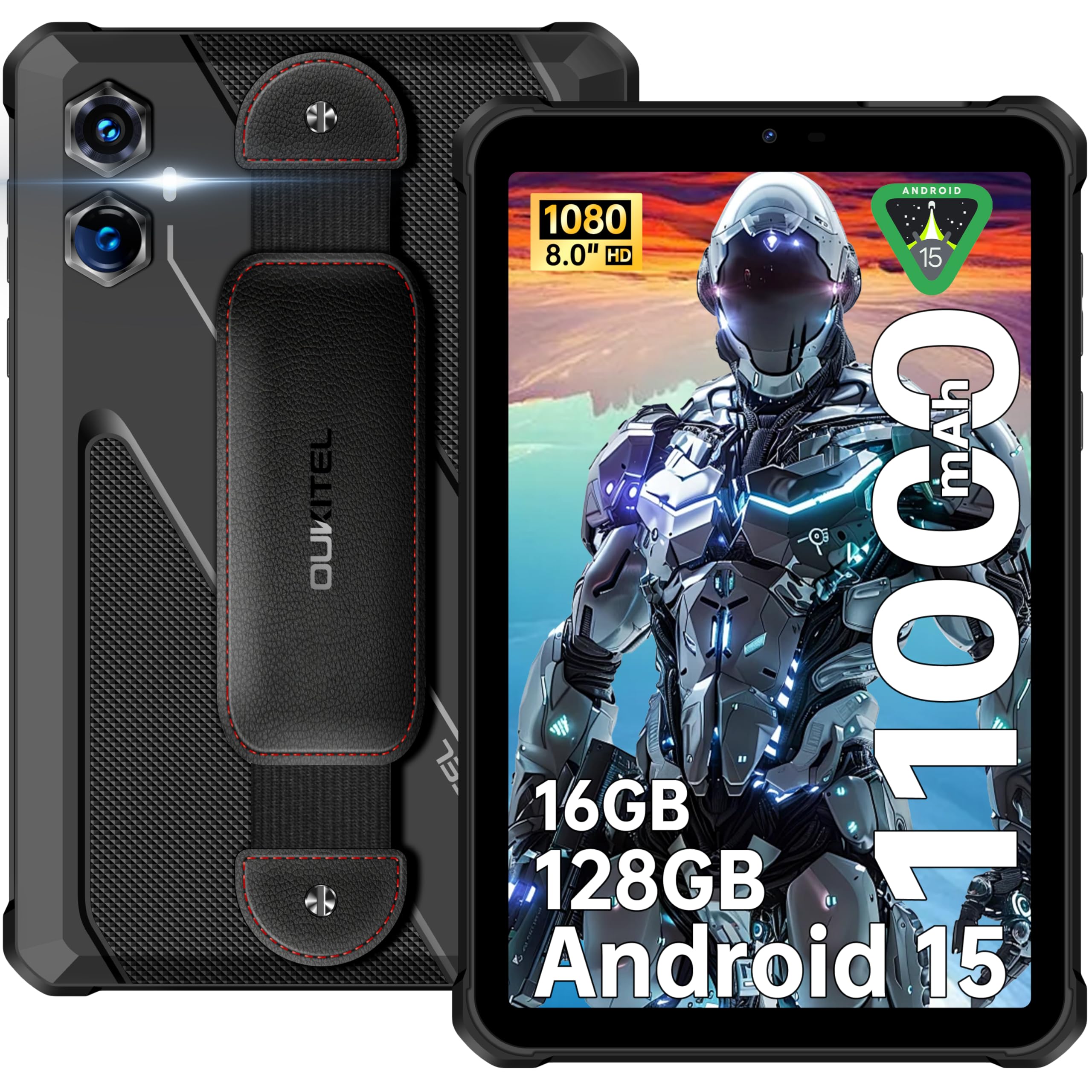 

OUKITEL RT3 Plus Android 15 Водонепроникний 16 ГБ 128 ГБ ROM 11000 мАг MediaTek 16 МП 8 МП HD Face Подвійний Bluetooth GPS Планшет, 8-дюймовий, RAM, (1 ТБ з можливістю розширення), чорний