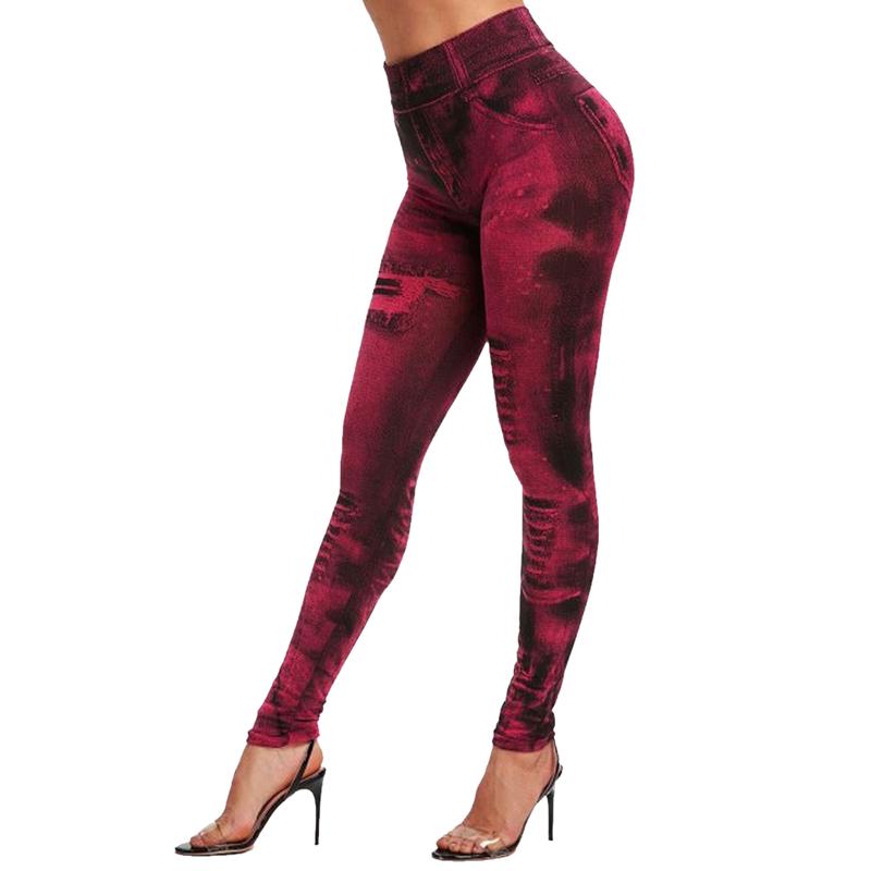 Collant sui fianchi da donna Pantaloni a matita Jeans imitazione Jeans leggings slim elasticizzati alla moda