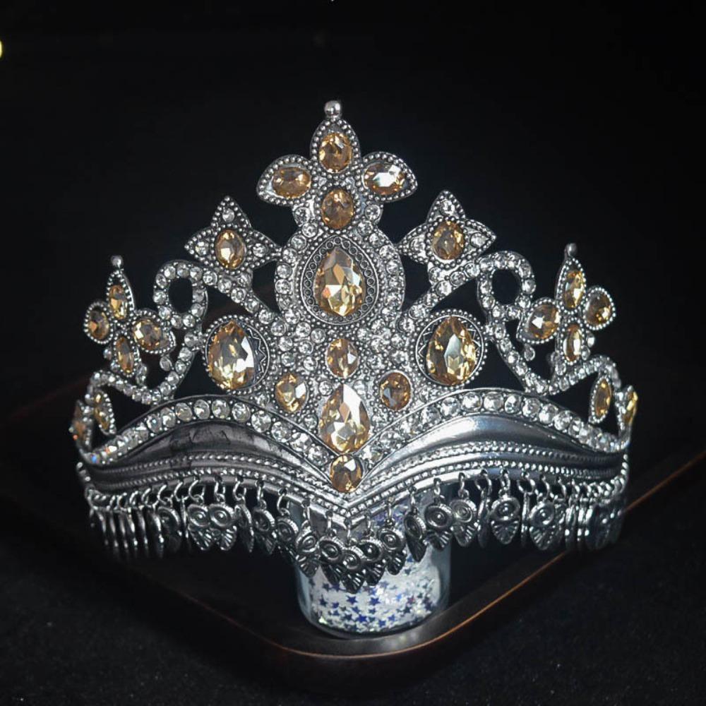 Shiny Baroque Crown Gold Ethnic Dance Crown Trendy Rhinestone Crown  Girls Style 6