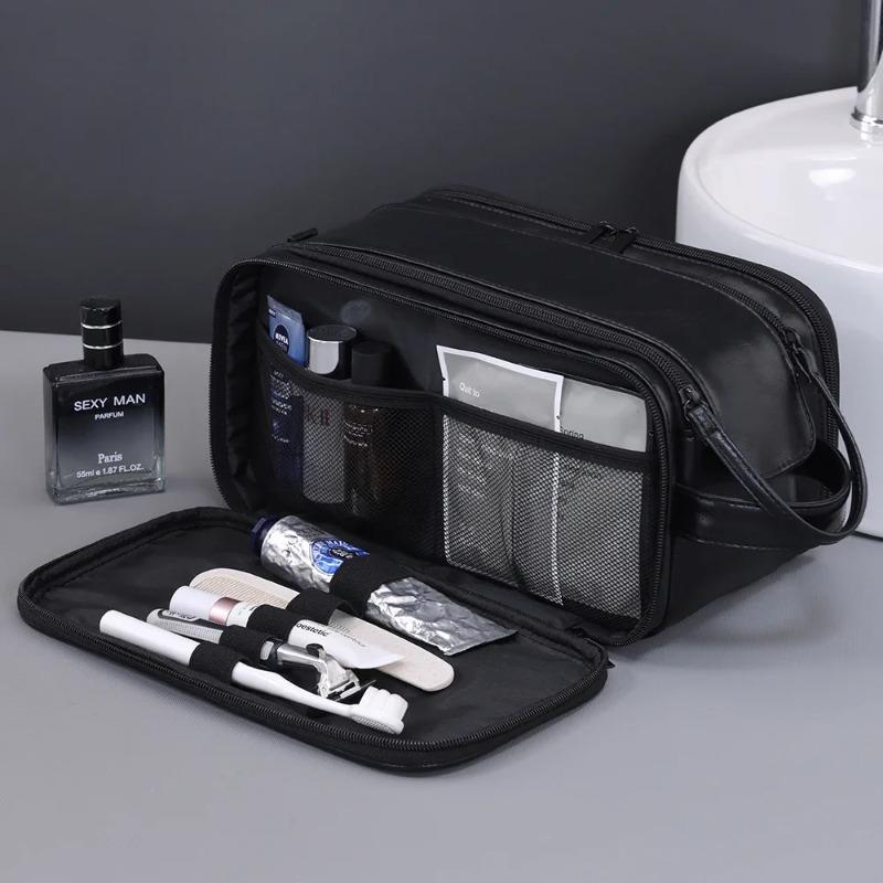 Men's Large Capacity Waterproof PU Leather Toiletry Bag Travel Cosmetic Organizer for Business Trip and Gym