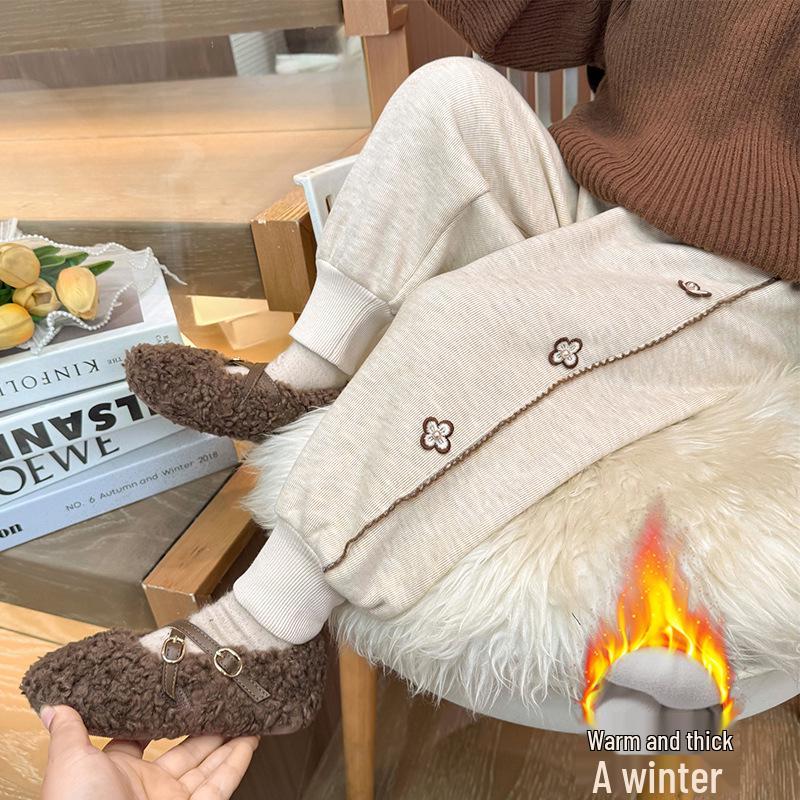 

Хлопковые спортивные штаны на флисовой подкладке для девочек 2025 на осень и зиму - Толстый цельный дизайн для младенцев и детей 90 cm бежевый