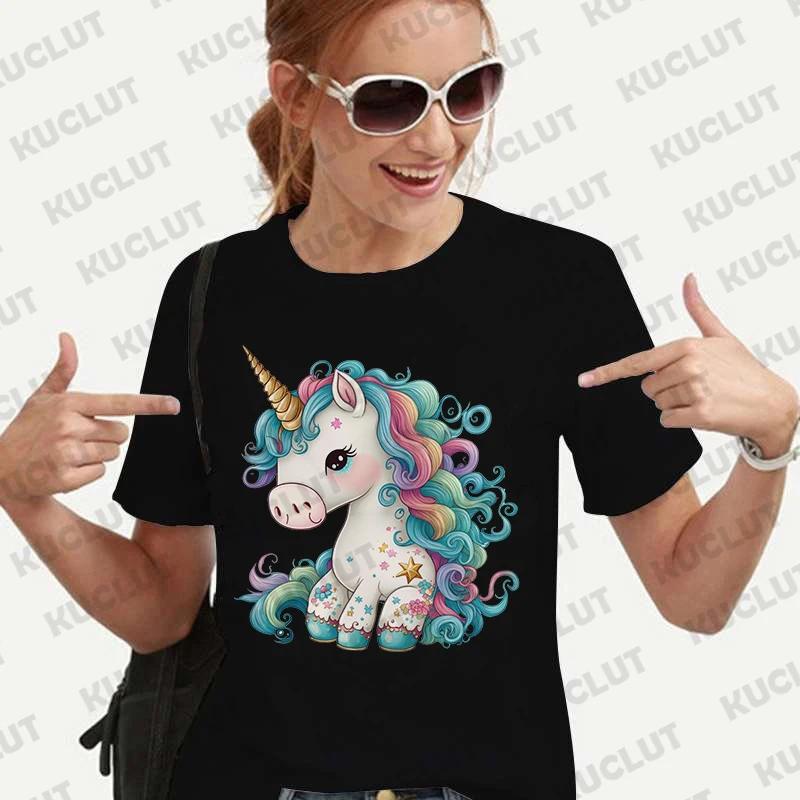 T-shirts for Women Fuuny Unicorn Lovely Print T Shirt Summer Women's T-shirts Casual Harajuku Oversized Female Clothing Tee Tops