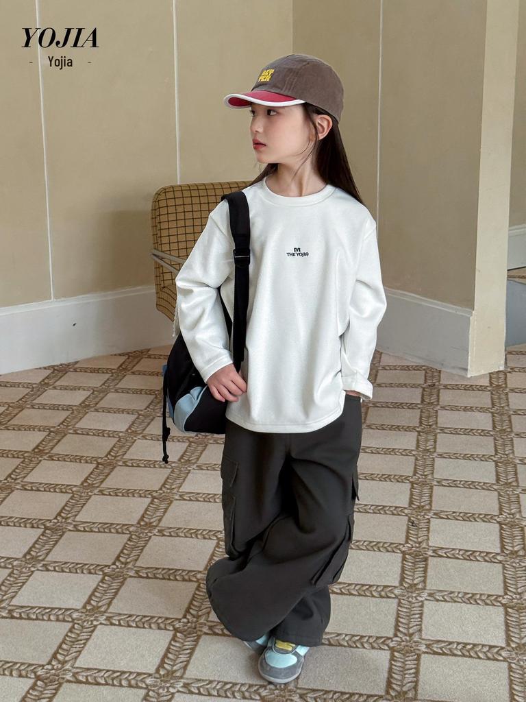 YOJIA Girls' Fleece-Lined Long-Sleeve T-Shirt: Winter 2025 Fashionable Base Layer for Big Kids