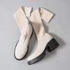 Winter Round Head Fly-Woven Thin Knee Boots Large Size Thick-Soled Medium Heel Elastic Thin Boots Women