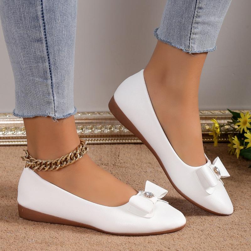 Fashion 2025 New Style Women's Bow Shoes Version Pointed Plus Size Flat Bottom Shallow Outer Wear Casual Women's Shoes Trendy