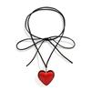Goth Black Velvet Big Heart Pendant Choker Necklace for Women Elegant Weave Knotted Bowknot Adjustable Chain Jewelry