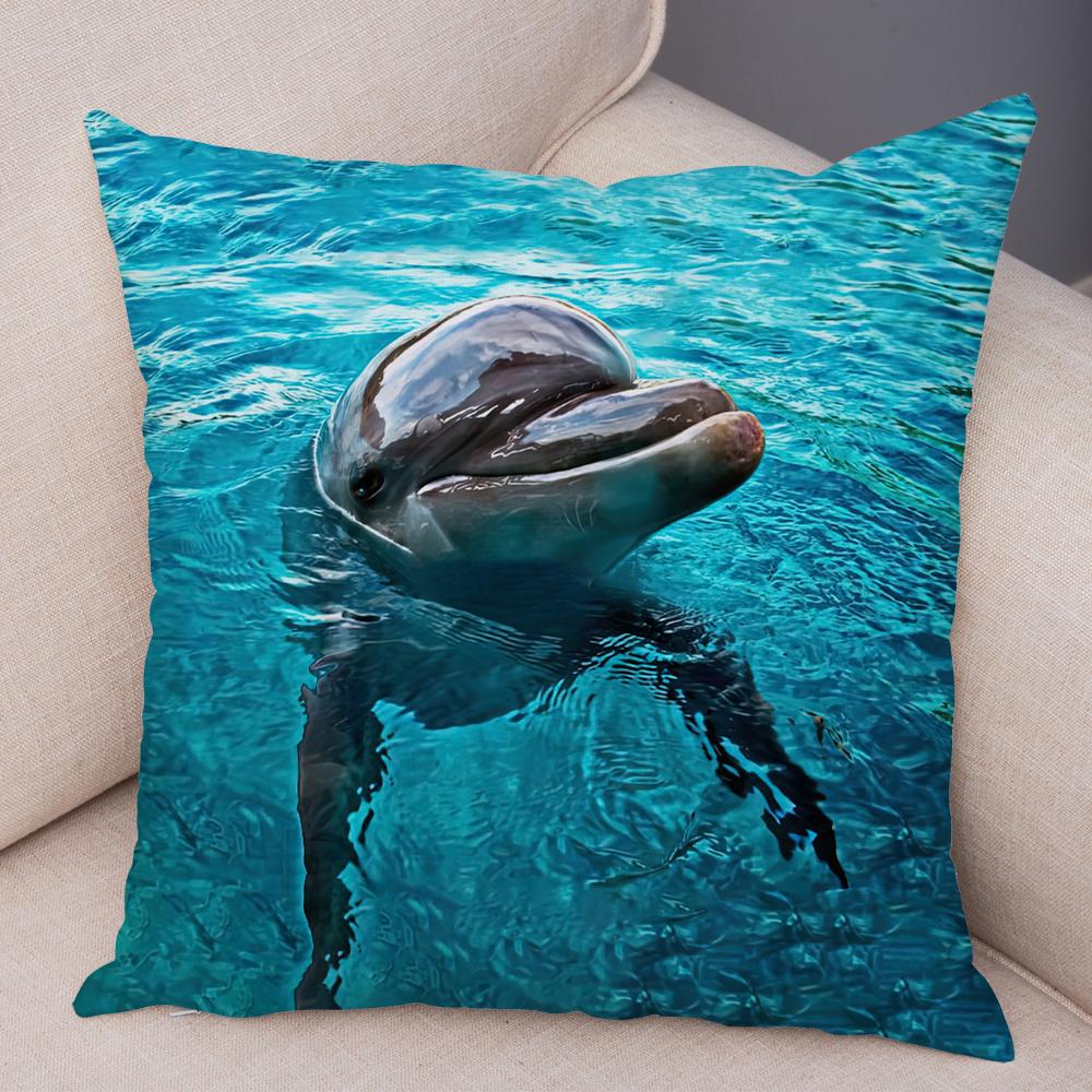 Federa per Cuscino Delfino Vita Marina Motivo Pesci Barriera Corallina Tessuto Morbido Studio Ufficio Casa Decorazione Federa