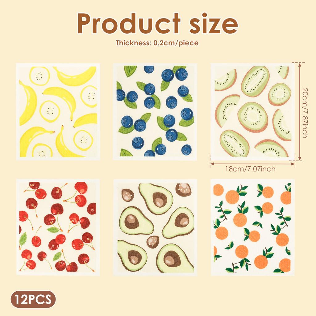 6/12Pcs Cellulose Cotton Plant Animal Printed Cleaning Cloth Quick Drying Multi-pattern Dish Towel Kitchen Bathroom Cleaning Rag