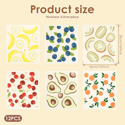 6/12Pcs Cellulose Cotton Plant Animal Printed Cleaning Cloth Quick Drying Multi-pattern Dish Towel Kitchen Bathroom Cleaning Rag