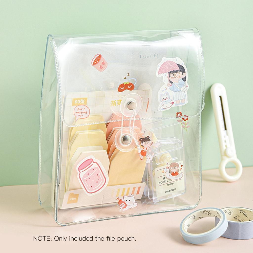 Portable Transparent File Document Bag Pouch Plastic Envelope Bill Invoice Storage   with Button & String Tie Closure for   School U