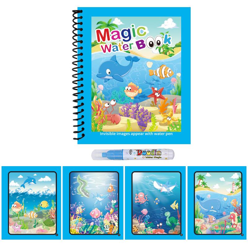 1pc Reusable Water Drawing Book Magic Water Book Mess-Free Magic Painting Pad with Refillable Water Pen Learning Education Toy