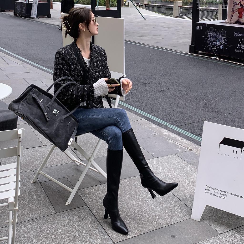 Small White Boots Children's New Thin Boots Long Boots But Knee High Heels High Boots Pointed