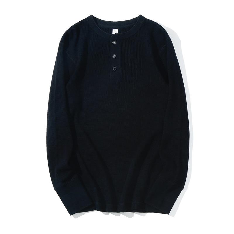Męska koszulka z długim rękawem Henley Waflowy splot Ciężka Slim Fit Codzienna Vintage Wiosenna Warstwa bazowa Góra