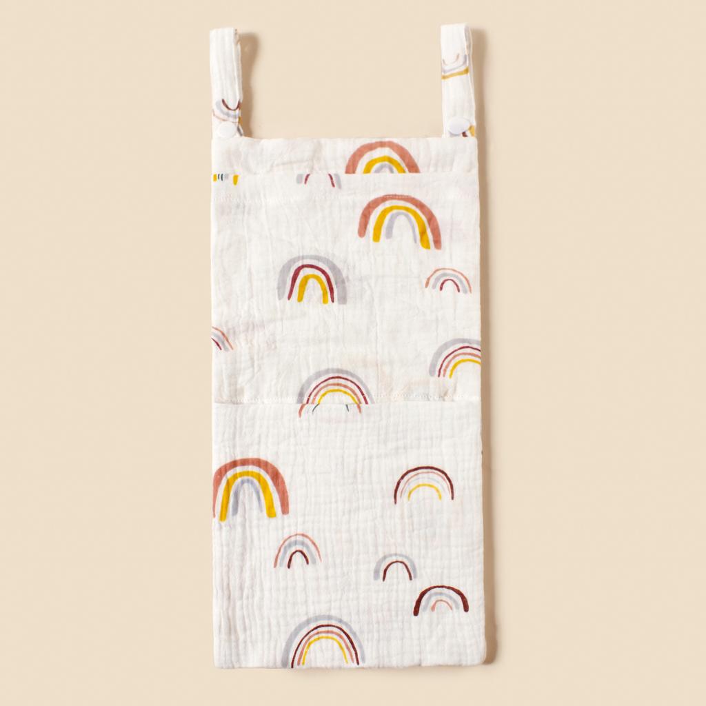 Cotton Baby Bedside Hanging Bag Dual-pocket Toys Diaper Storage Bag Portable Newborn Bedside Multi-functional Nappy Bag