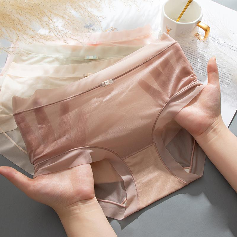 Summer New Ice Silk Women's Mid-waist Underwear Women's Light Breathable Refreshing Comfortable Pure Cotton Bottom File Triangle Underwear