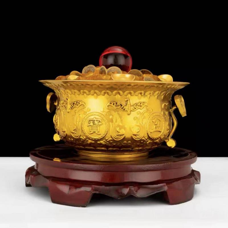 Solid Brass Ornament Incense Burner Copper Treasure Bowl Home Office Shop Counter Entrance Gift