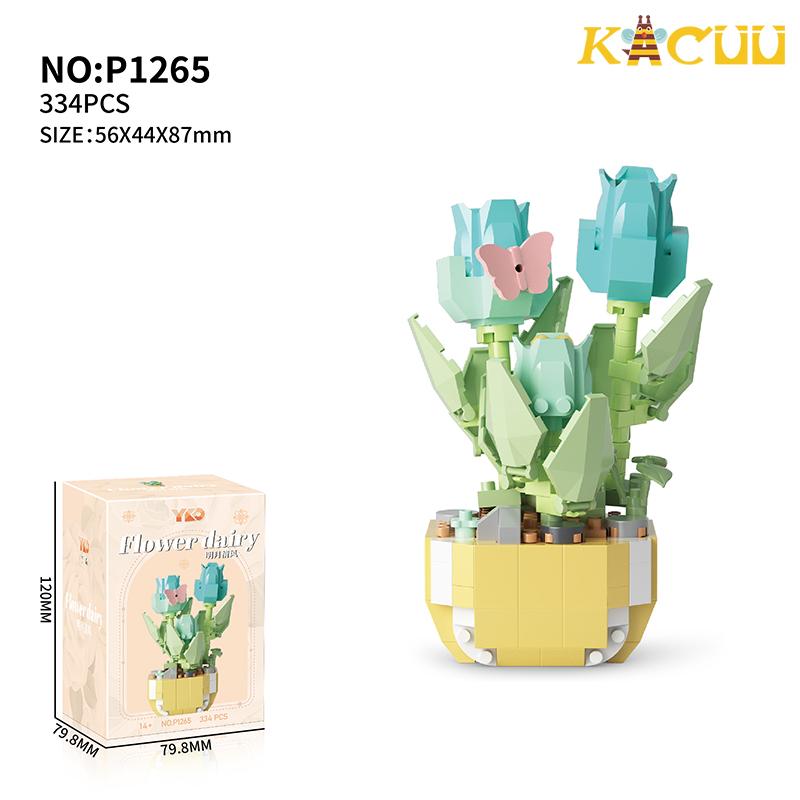 Netoxická věčná kytice Tulipán Květ Stavebnice 3D model Domácí dekorace Rostlina v květináči Montáž Moc kostky Valentýn Dětské dárky