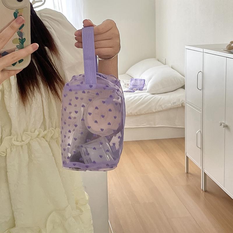 Διχτυωτή Τσάντα Καλλυντικών Φορητή Καρδιά Κυματιστή Πουά Αγάπη Μεγάλης Χωρητικότητας Οργανωτής Ταξιδιού Κοριτσιών Τσαντάκι Ταξιδιού Διακοπών Αποθήκευση Μικροαντικειμένων