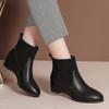 Winter velvet wedge heel round head soft leather short boots women's new short boots medium heel one pedal wool short women's boots