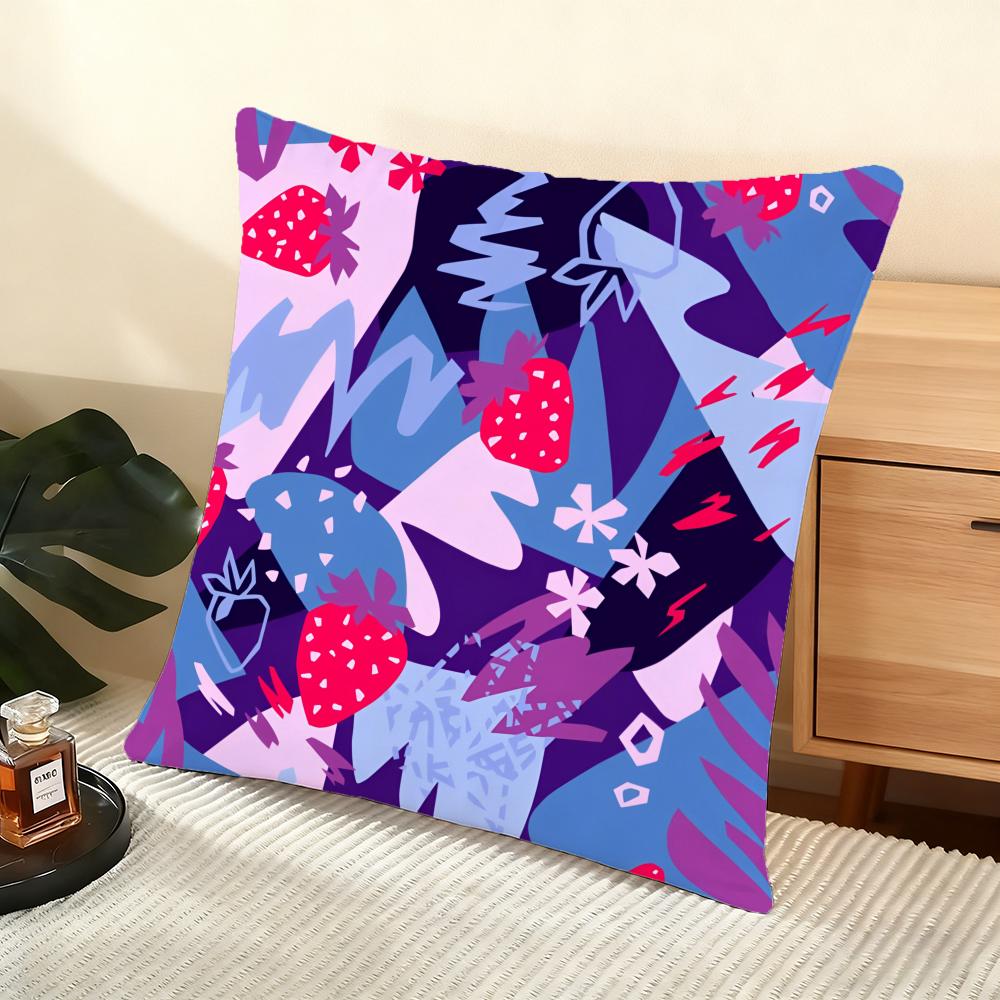 Strawberry Pattern Cushion Cover Soft Short Plush Pillow Cover Smooth Cozy Texture Aesthetic Cushion Case Home Decor
