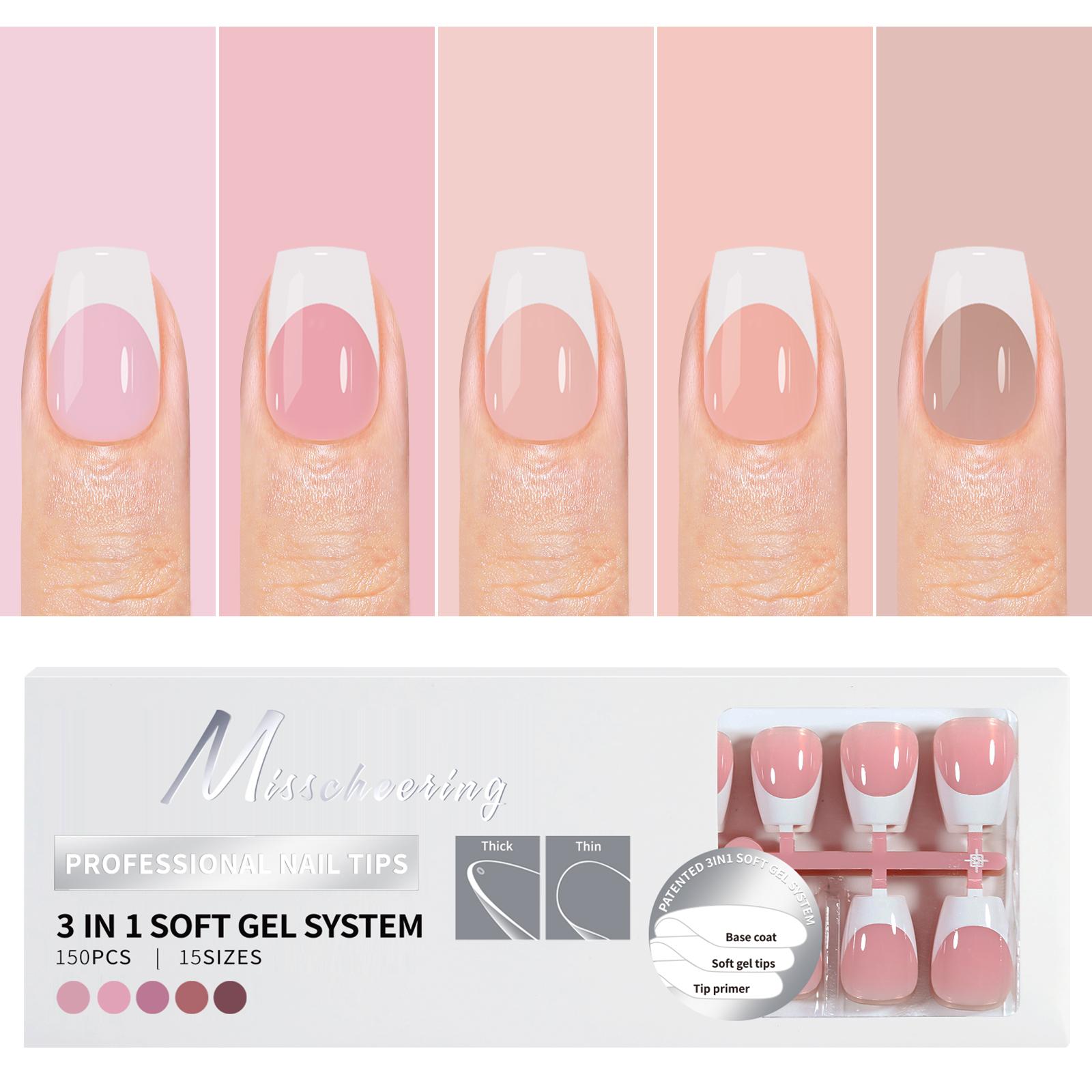 

150 шт. Миндалевидные накладные ногти-гроб из мягкого геля 3 в 1, французские типсы для ногтей, съемные, 15 размеров для нейл-арта с дизайном, DIY накладные ногти