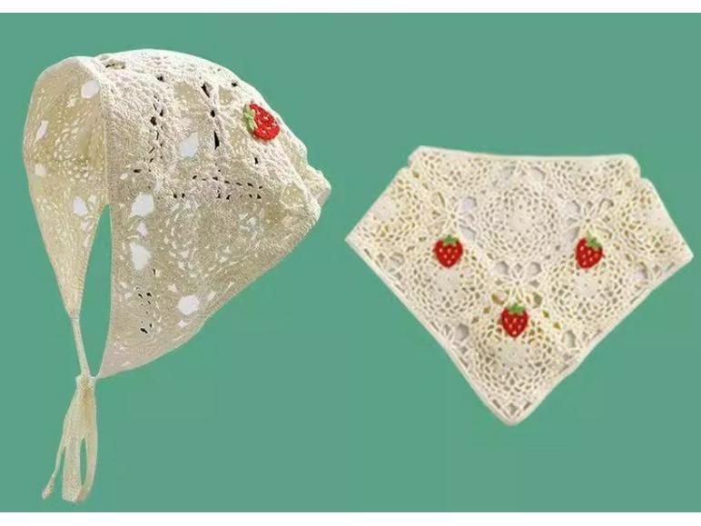 Spring & Autumn Korean Crochet Triangle Scarf & Hairband - Cute Floral Style for Women & Girls