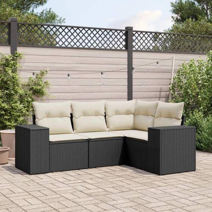 VidaXL Garden Lounge Set with Cushions 4 Pcs, Patio Sofas, Patio Furniture Set, Outdoor Furniture, Black 3254843