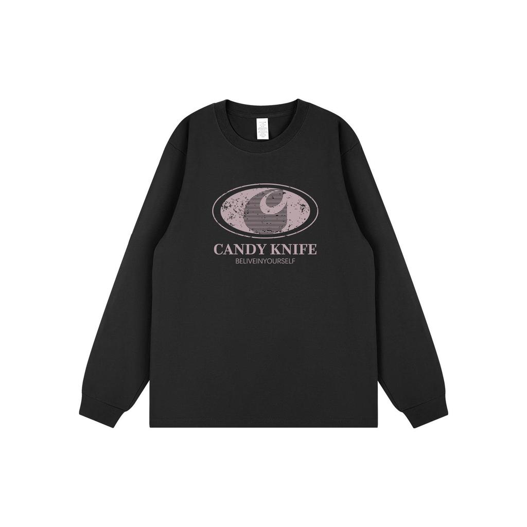 Trendy Retro Logo Print Unisex Cuffed Long Sleeve T-shirt – 24 Years Hong Kong Style